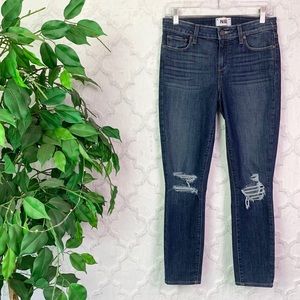 PAIGE Verdugo Crop Distressed Dark Skinny Jeans